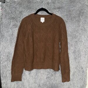 Hippie Rose Brown Diamond Knit Sweater Long Sleeve Casual Crew Neck Women XL